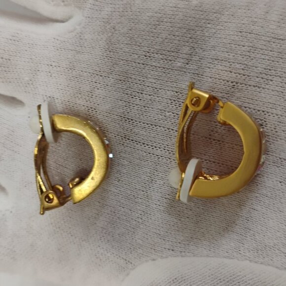 Gently Worn Gold Tone Clip-On Earrings with Rhinestone Accents – Small Size - Picture 6 of 13
